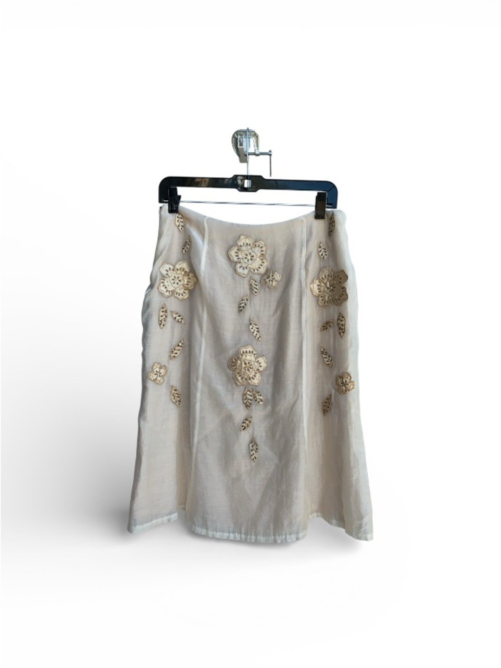 Bandolino Cream A-Line Skirt with Floral Appliqué